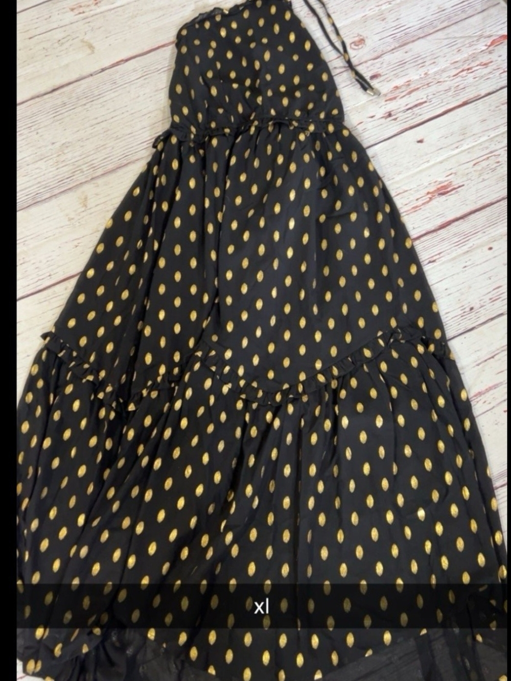 NWOT. Black Chiffon Halter Style Maxi Dress W/gold Accents SZ XL
